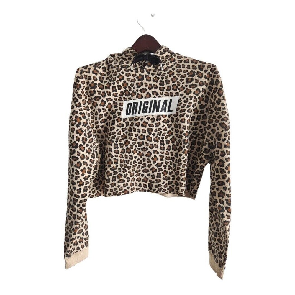 Divided By H & M Women Beige Leopard Print Cropped Sweatshirt Hoodie Size Medium